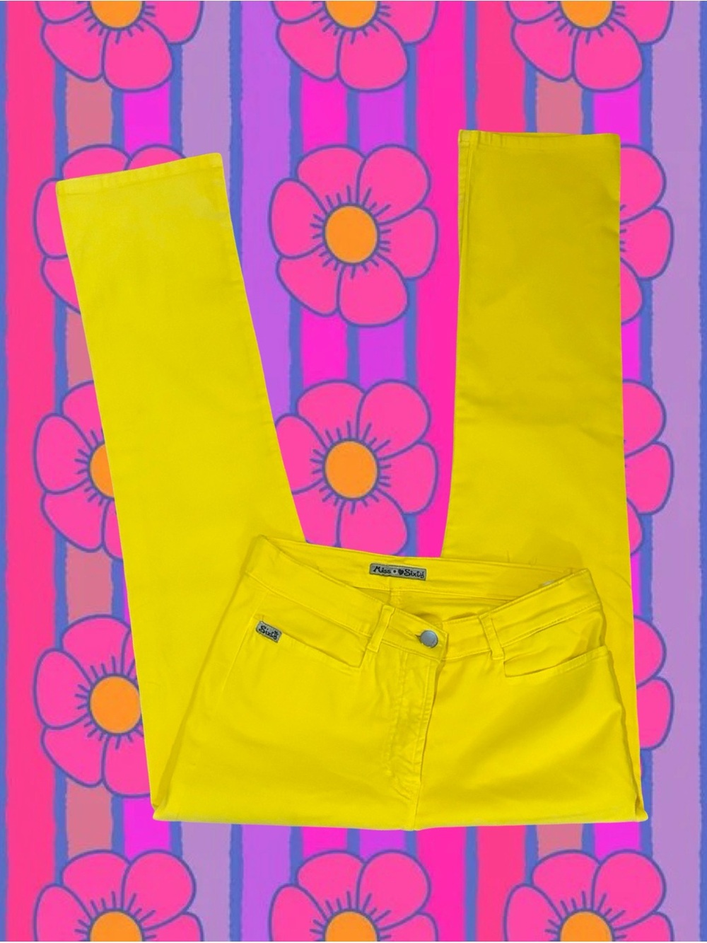 Miss Sixty Bright Yellow Flared Cropped Pants